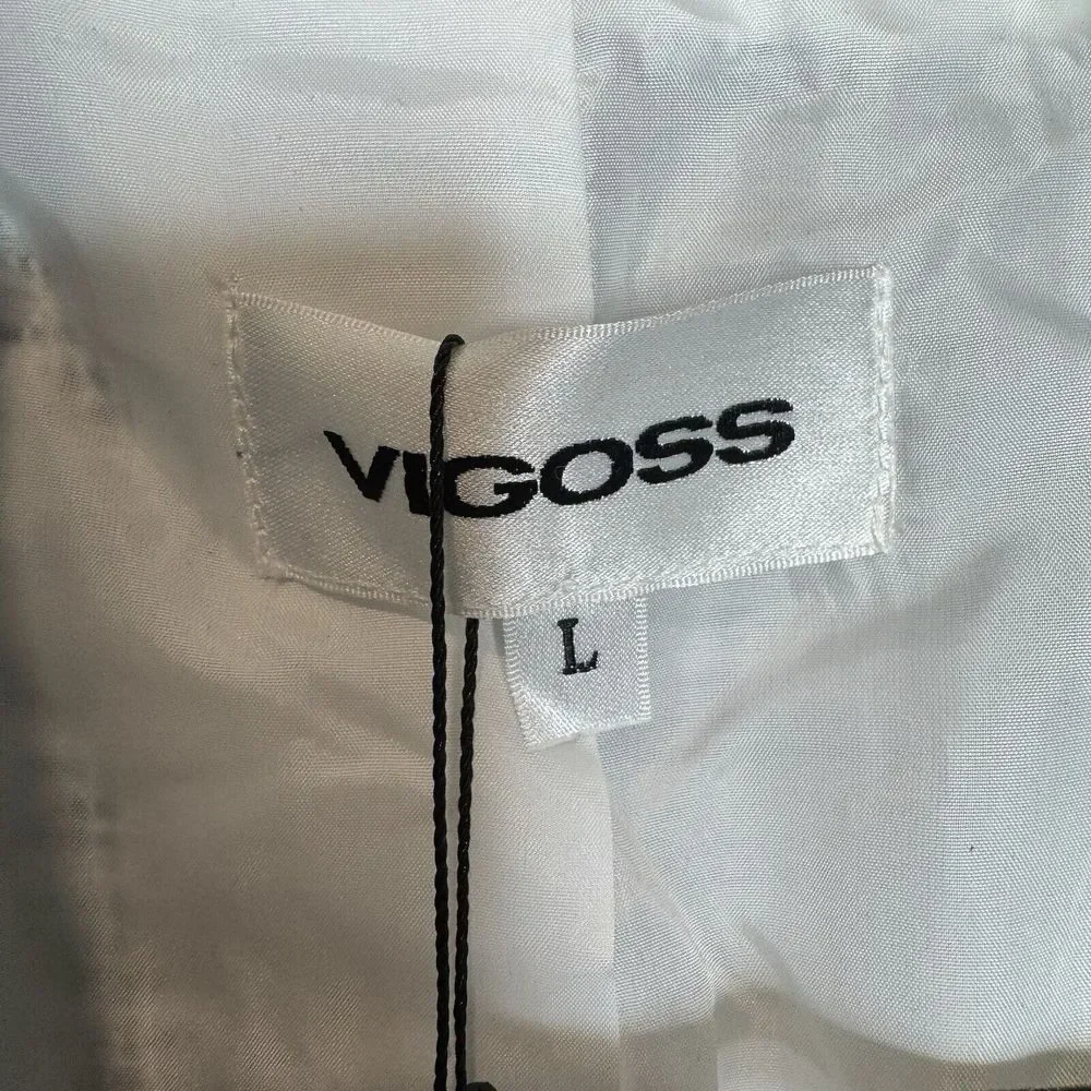 Vigoss Womens Blazer Jacket Plaid Tartan Ivory Brown Brown 1 Button‎ Front Large
